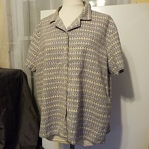 Orvis linen cotton top blue leaves